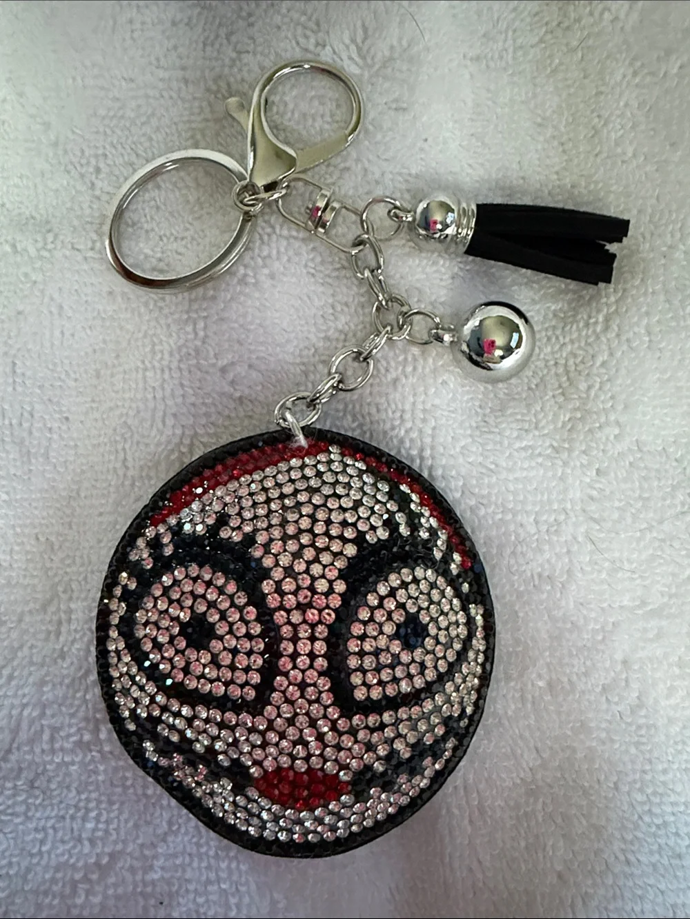 Rhinestone Sally Keychain with Tassel - Black and Red